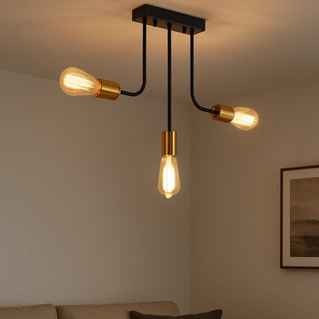 Industrial 3-Light Pendant Lamp - Black & Copper Finish