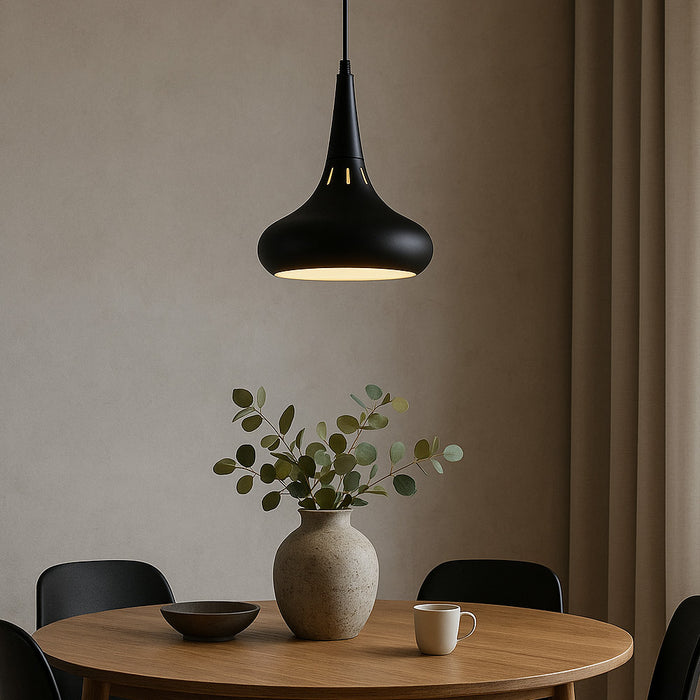 Single Pendant Lamp Matte Black + Matte White Finish