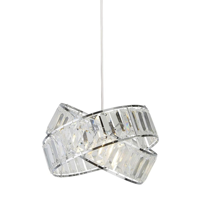 Pendant Lamp with Dual-Band Chrome & Clear Acrylic Shade in Satin Silver