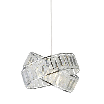 Pendant Lamp with Dual-Band Chrome & Clear Acrylic Shade in Satin Silver