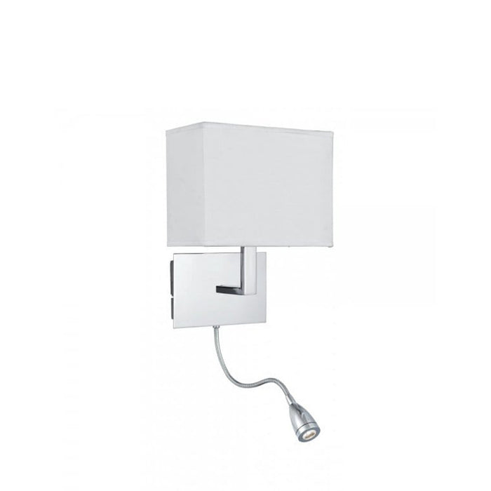 Hotel Wall Light – 2-Light Adjustable with LED Flexi Arm, Chrome & White Shade