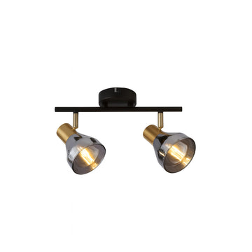 Searchlight Light Spotlight in Black & Satin Brass with Smoked Glass