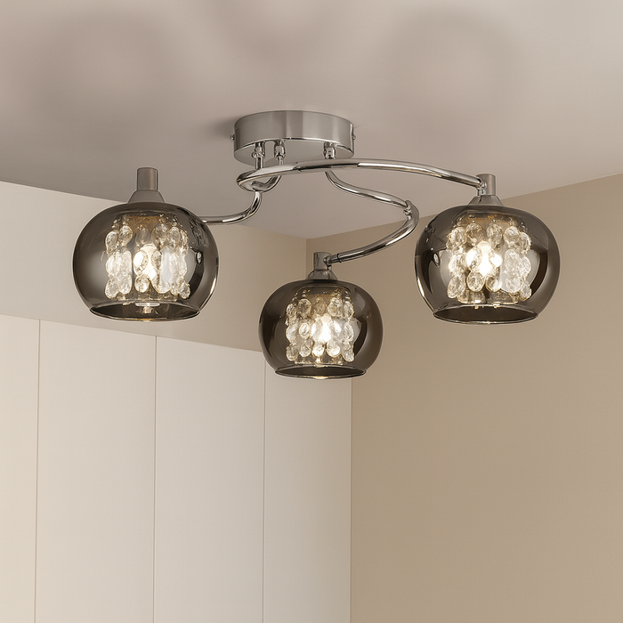 Searchlight Ceiling Light, Chrome with Smoked Glass Shades