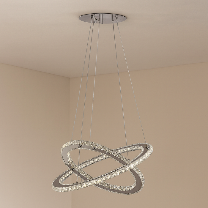 Searchlight Clover LED Ceiling Light (2 Rings), Chrome with Clear Crystal Glass