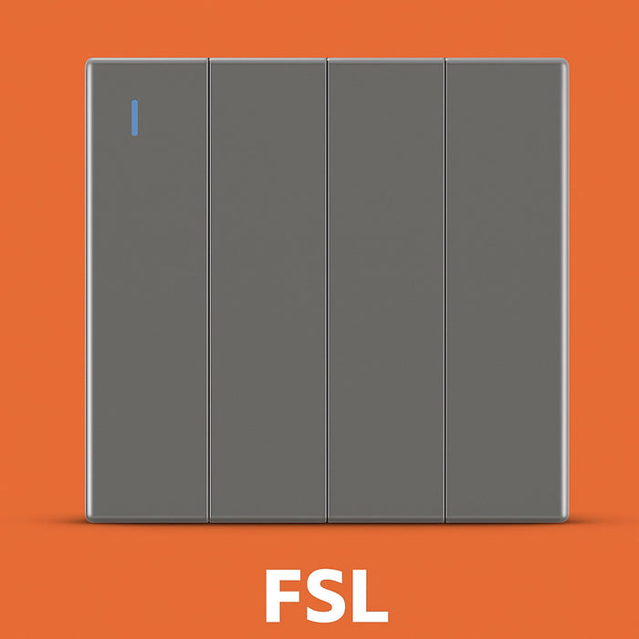 FSL 4 Gang 2-Way Modular Switch | Sleek Grey | Premium PC Material