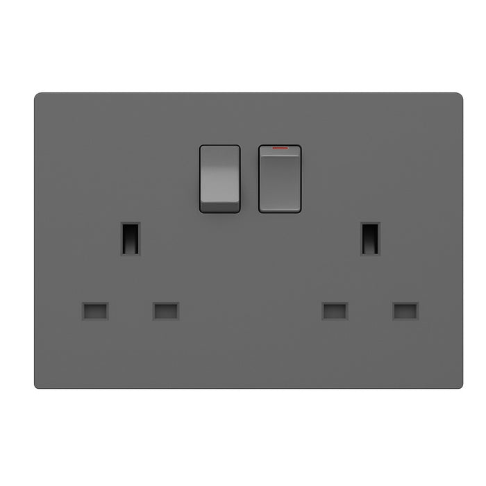 FER029 – 2 Gang 13A 250V Switched Socket (Grey Finish)