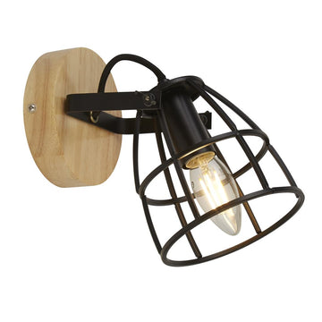 Searchlight Industrial Cage Spotlight – Black & wooden