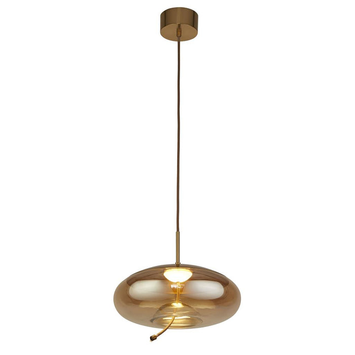Searchlight Libon 1-Light LED Pendant – Satin Brass & Amber Glass
