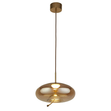 Searchlight Libon 1-Light LED Pendant – Satin Brass & Amber Glass