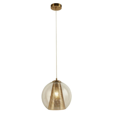 Searchlight Conio 1-Light Pendant – Satin Brass & Clear Glass