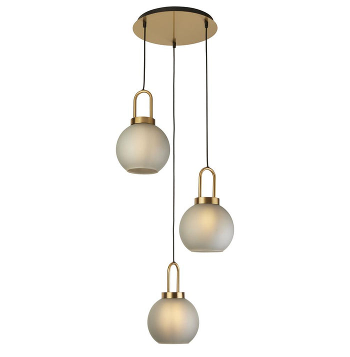 Searchlight Snowdrop 3-Light Pendant – Brass with Acid Glass