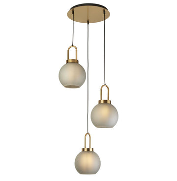 Searchlight Snowdrop 3-Light Pendant – Brass with Acid Glass