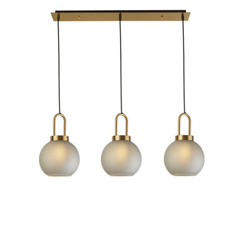 Searchlight Snowdrop 3-Light Bar Pendant – Brass with Acid Glass