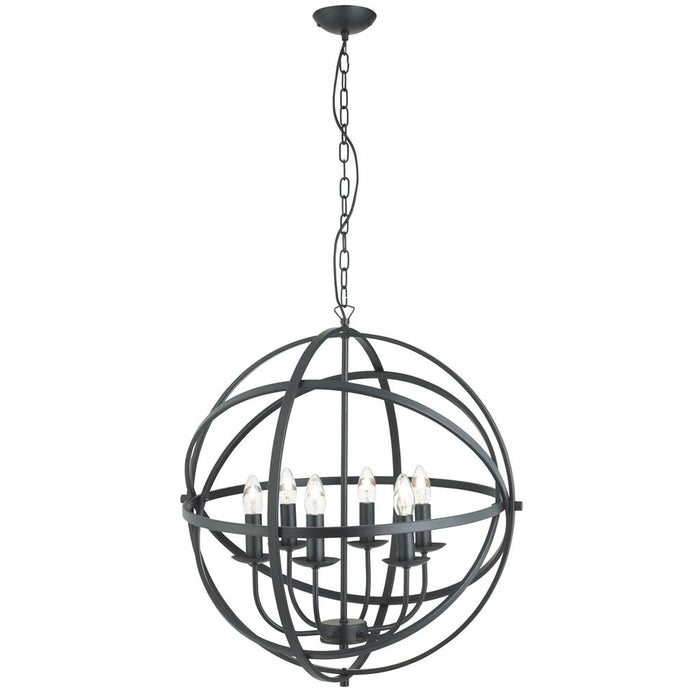 Searchlight Pendant Lamp – 6-Light Globe Design, Black Finish