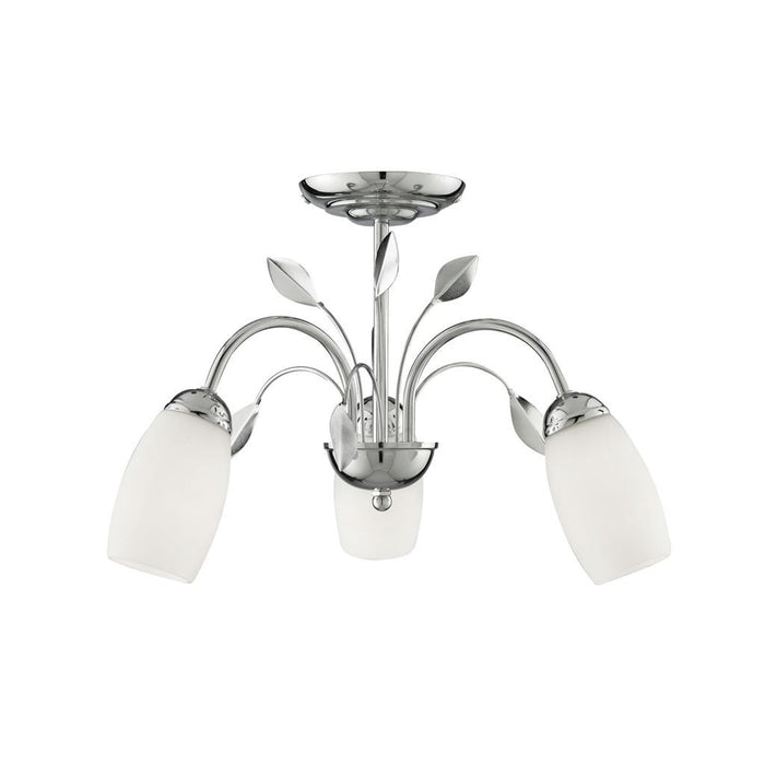 Searchlight Ceiling Fixture, Chrome Finish with White Glass Shades & Leaf Décor