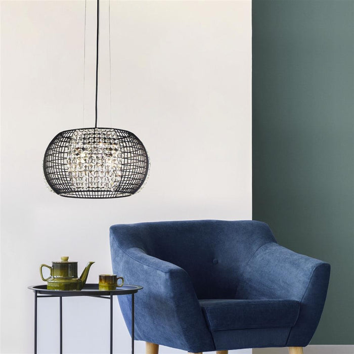 Cage 4-Light Black Drum Pendant Lamp