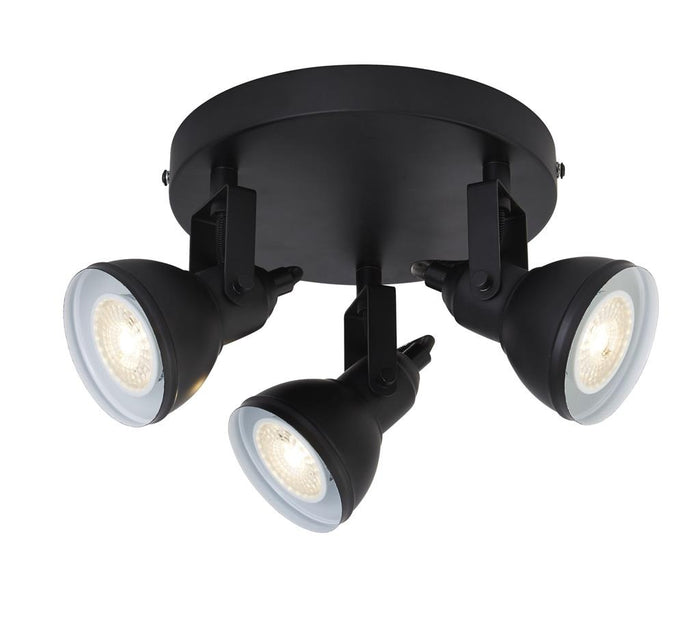Searchlight Focus 3-Light Spotlight Disk, Black (3 × 35W GU10)
