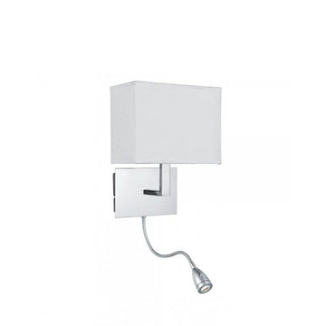 Hotel Wall Light – 2-Light Adjustable with LED Flexi Arm, Chrome & White Shade